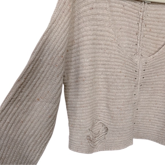 Wildfox Terra Distressed Cropped Ribbed Long Sleeve Sweater Blush Pink Small - Picture 8 of 12